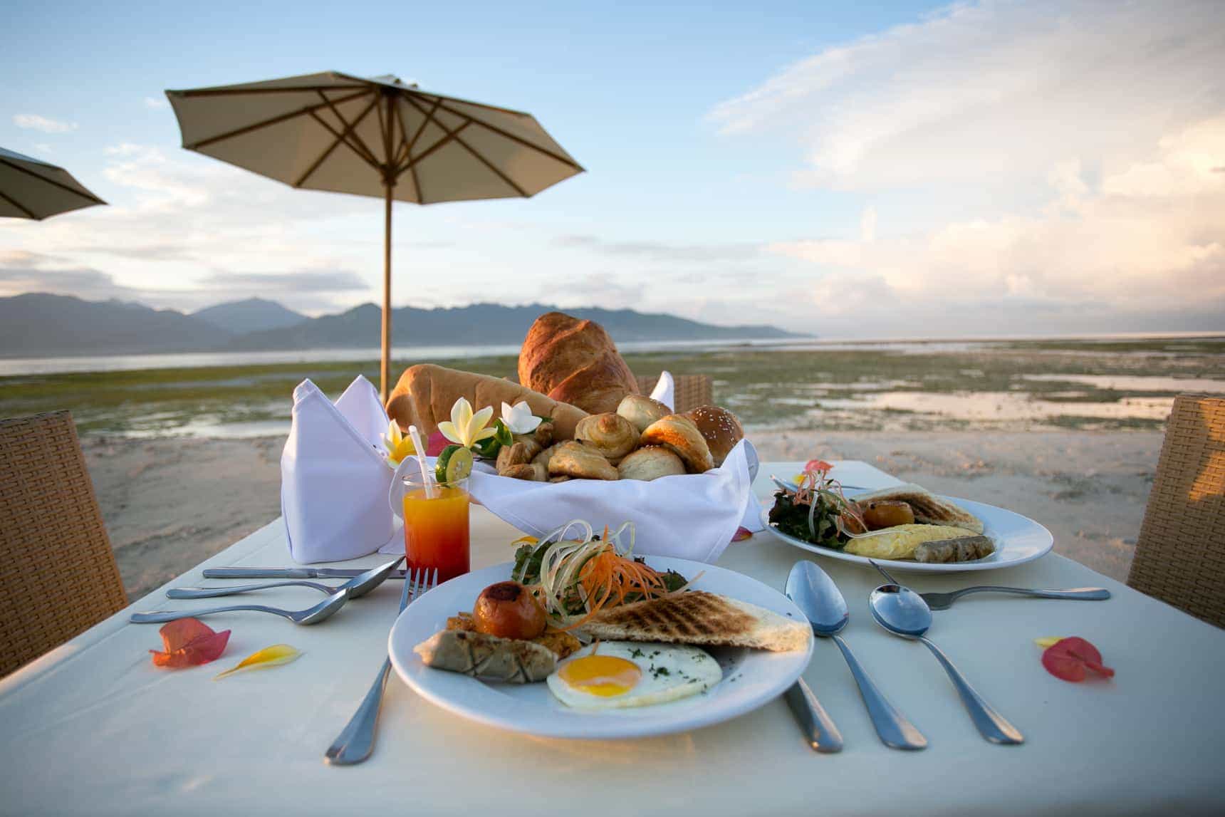 Beachfront breakfast setting